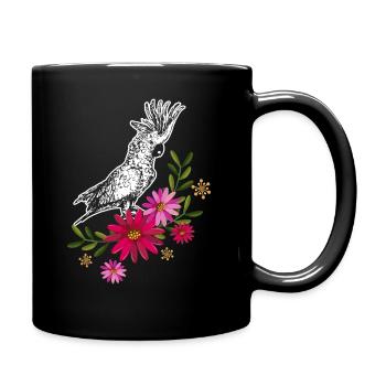 Cockatoo With Flowers - Full Colour Mug - black - Right