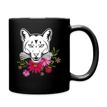 Cougar With Flowers - Full Colour Mug - black - Right