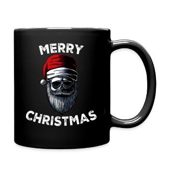 Merry Christmas Skull Skeleton with Santa Hat Xmas - Full Colour Mug - black - Right