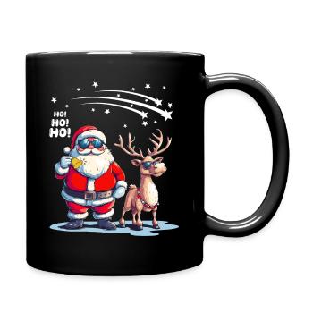 Cool Santa Claus with Reindeer Says Ho Ho Ho - Full Colour Mug - black - Right
