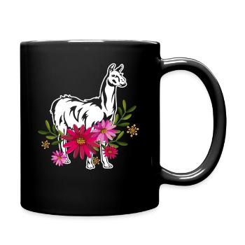 Llama With Flowers - Full Colour Mug - black - Right