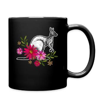 Kangaroo With Flowers - Full Colour Mug - black - Right