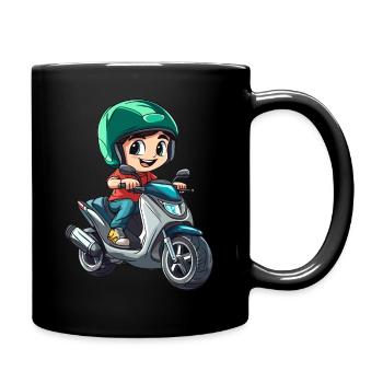 Junge fährt Motorroller - Tasse einfarbig - Schwarz - Rechts