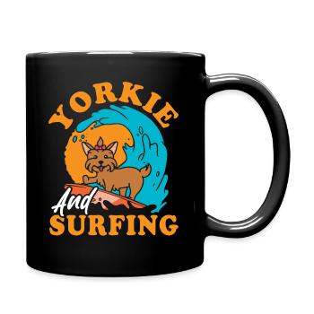 Surfing Yorkie, Catching Waves, Cute - Full Colour Mug - black - Right