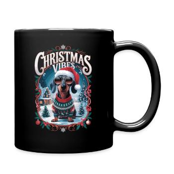 Dackel Christmas Vibes - Tasse einfarbig - Schwarz - Rechts