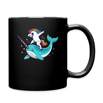 Narwhal, Unicorn, Whale, Sea Creature, Dabbing - Full Colour Mug - black - Right