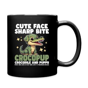 SÜSSES GESICHT SCHARFER BISS - KROKODIL UND WELPE - Tasse einfarbig - Schwarz - Rechts