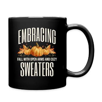 Hugging the fall with open arms cozy - Full Colour Mug - black - Right