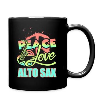Peace Love Alto Saxophone - Full Colour Mug - black - Right