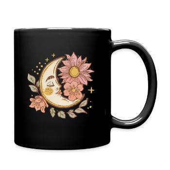 Florale Mondsichel – Skurriles Boho-Design - Tasse einfarbig - Schwarz - Rechts