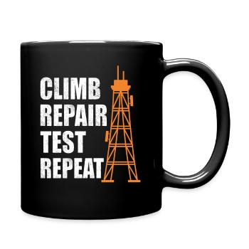 Climb Repair Test Repeat Transmission Tower - Full Colour Mug - black - Right