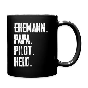 Ehemann Papa Pilot Held - Tasse einfarbig - Schwarz - Rechts