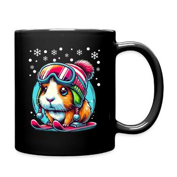 Guinea Pig Skiing Snow Slope Cute - Full Colour Mug - black - Right