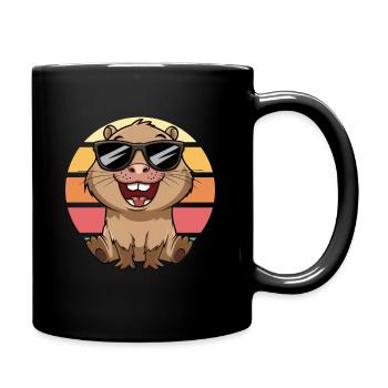 Cool Capybara Avec Lunettes De Soleil Vintage Coucher De Soleil - Mug uni - noir - Droite
