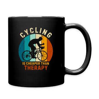Radfahren ist billiger als Therapie.Radtrikot - Tasse einfarbig - Schwarz - Rechts