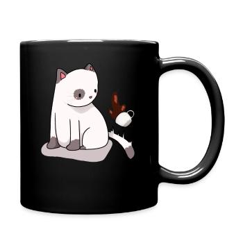 Lustige Katze verschüttet Getränk, Liebe Katzen - Tasse einfarbig - Schwarz - Rechts
