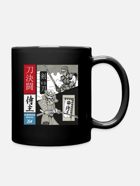 Samurai Duell Katana vs. schweres Schwert - Tasse einfarbig - Schwarz