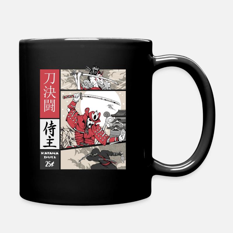 samurai vs ninja Katana vs sword on Comic Style - Tasse einfarbig - Schwarz