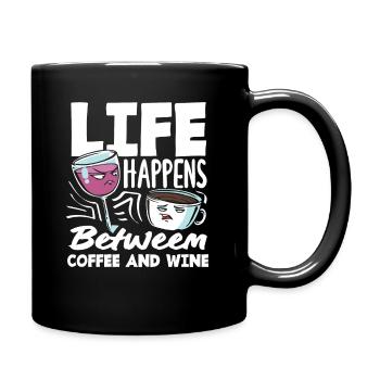 Life Happens Between Coffee and Wine Coffee - Full Colour Mug - black - Right
