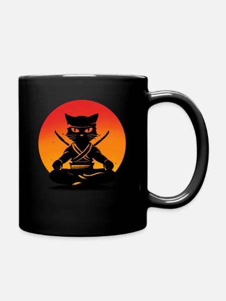 Ninja Katze Samurai Krieger | Japanischer Kätzchen-Anime - Tasse einfarbig - Schwarz