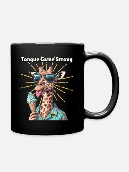 Tongue Game Strong - Funny Giraffe with - Full Colour Mug - black
