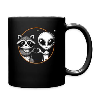 Raccoon, Alien, Heart Hand, Love - Full Colour Mug - black - Right