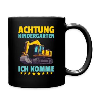 Attention kindergarten, I'm coming, construction worker, excavator - Full Colour Mug - black - Right