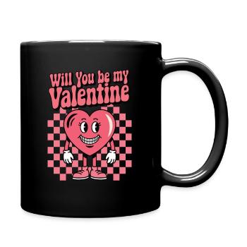 Will You Be My Valentine Retro Heart - Full Colour Mug - black - Right