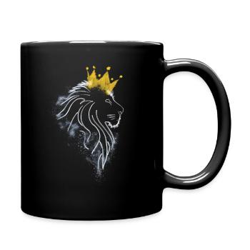 Löwe mit Krone in weißen Linien - Tasse einfarbig - Schwarz - Rechts