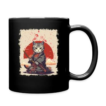 Samurai Japanese Warrior Cat - Full Colour Mug - black - Right