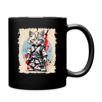 Samurai Japanese Warrior Cat - Full Colour Mug - black - Right