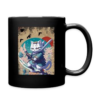 Samurai Japanese Warrior Cat - Full Colour Mug - black - Right