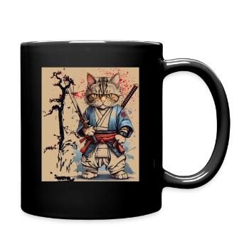 Samurai Japanese Warrior Cat - Full Colour Mug - black - Right