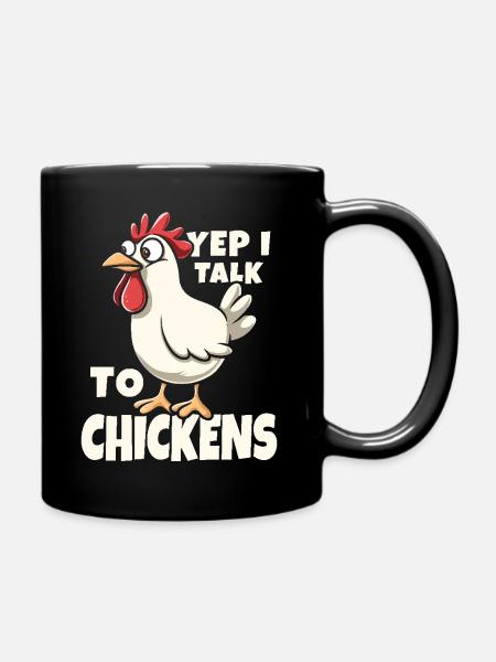 Yep I Talk to Chickens - Funny Poultry Farmer Gift - Full Colour Mug - black