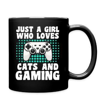 Gamer and Cat Lover Video Games and Purrs - Full Colour Mug - black - Right