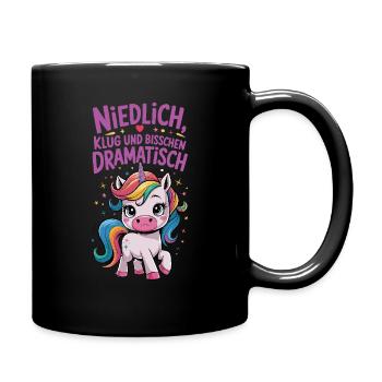 Niedlich, Klug und Dramatisch Einhorn - Tasse einfarbig - Schwarz - Rechts