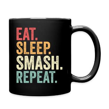 Essen Schlaf Smash Wiederholen Lustiges Badminton - Tasse einfarbig - Schwarz - Rechts