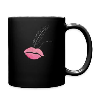 Watercolor Lips with Feather - Full Colour Mug - black - Right