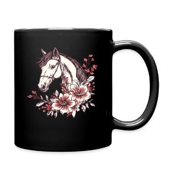 Pferd mit Blumen - Tasse einfarbig - Schwarz - Rechts