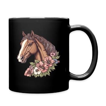 Pferd mit Blumen - Tasse einfarbig - Schwarz - Rechts