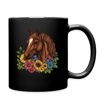 Pferd mit Blumen - Tasse einfarbig - Schwarz - Rechts