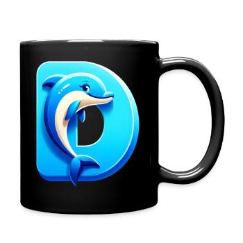 Dauphin mignon avec lettre D bleue - Mug uni - noir - Droite
