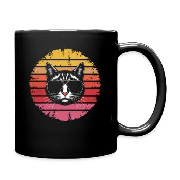 Chat avec des lunettes de soleil - Retro Vintage Sunset - Mug uni - noir - Droite