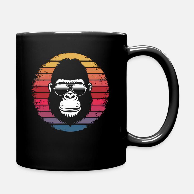 Gorille avec lunettes de soleil - Rétro Vintage Sunset - Mug uni - noir
