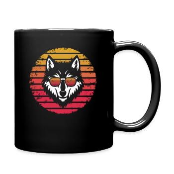 Loup avec lunettes de soleil - Rétro Vintage Sunset - Mug uni - noir - Droite
