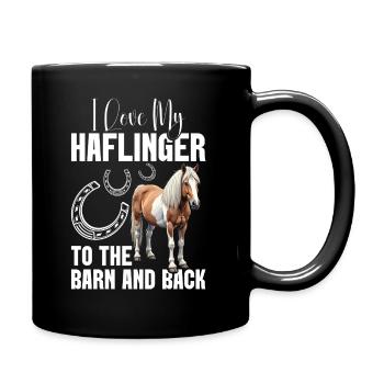 Haflinger à l’écurie et au dos du propriétaire de chevaux Equestrian - Mug uni - noir - Droite
