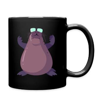 Phoque avec des lunettes de soleil - Créature marine cool sur une photo - Mug uni - noir - Droite