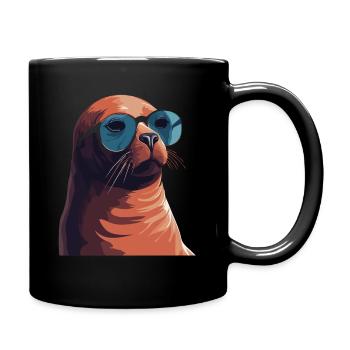Phoque avec des lunettes de soleil - Créature marine cool sur une photo - Mug uni - noir - Droite