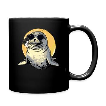 Phoque avec des lunettes de soleil - Créature marine cool sur une photo - Mug uni - noir - Droite