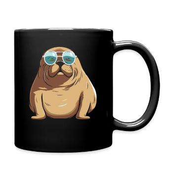 Phoque avec des lunettes de soleil - Créature marine cool sur une photo - Mug uni - noir - Droite